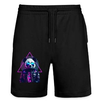 Retro Panda 80s Lederjacke Neonfarben - Stanley/Stella Unisex Bio Joggingshorts Trainer  - Schwarz - Vorne - Nik (191cm) & Marisol (170cm)