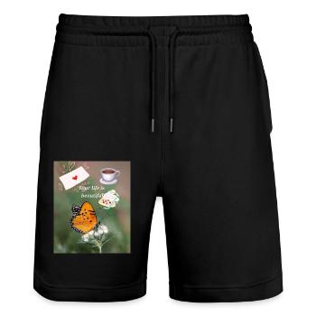 Beautiful 💕 life - Stanley/Stella Trainer Unisex Organic Jogging Shorts - black - Front - Nik (191cm) & Marisol (170cm)