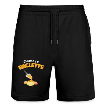 J'aime la raclette Citation drôle Cadeau raclette - Short de jogging bio TRAINER Stanley/Stella unisexe - noir - Devant - Nik (191cm) & Marisol (170cm)