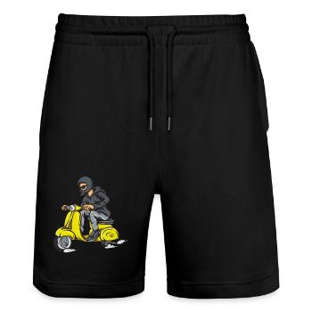 Maskierter Scooter-Pilot im Hoodie - Stanley/Stella Unisex Bio Joggingshorts Trainer  - Schwarz - Vorne - Nik (191cm) & Marisol (170cm)