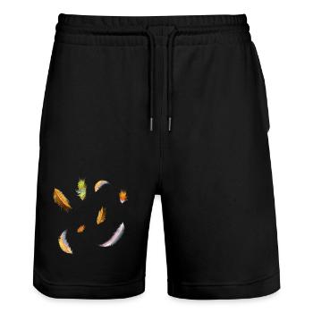 zarte kunterbunte Federn Symbol der Leichtigkeit - Stanley/Stella Unisex Bio Joggingshorts Trainer  - Schwarz - Vorne - Nik (191cm) & Marisol (170cm)