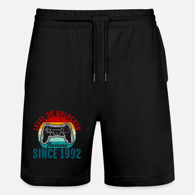 Level 30 Entsperrtes Retro-Controller-Tee - Stanley/Stella Unisex Bio Joggingshorts Trainer  - Schwarz