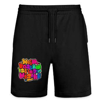 Mein Kostüm Ist In Der Wäsche Karneval Fasching - Stanley/Stella Unisex Bio Joggingshorts Trainer  - Schwarz - Vorne - Nik (191cm) & Marisol (170cm)