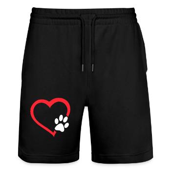 Cœur rouge avec patte de chien blanc. Chien # - Short de jogging bio TRAINER Stanley/Stella unisexe - noir - Devant - Nik (191cm) & Marisol (170cm)
