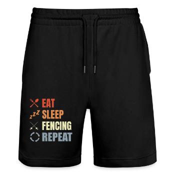 Eat Sleep Fencing Repeat - Stanley/Stella Unisex Bio Joggingshorts Trainer  - Schwarz - Vorne - Nik (191cm) & Marisol (170cm)