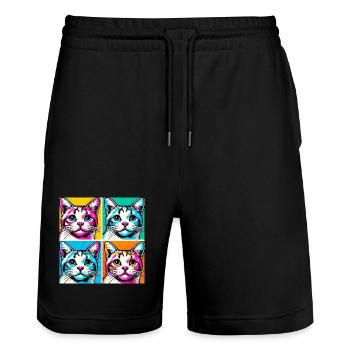 Chat Pop Art - Short de jogging bio TRAINER Stanley/Stella unisexe - noir - Devant - Nik (191cm) & Marisol (170cm)