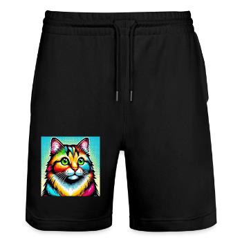 Chat Pop Art - Short de jogging bio TRAINER Stanley/Stella unisexe - noir - Devant - Nik (191cm) & Marisol (170cm)