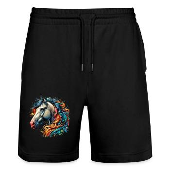 Horse - Stanley/Stella Trainer Unisex Organic Jogging Shorts - black - Front - Nik (191cm) & Marisol (170cm)