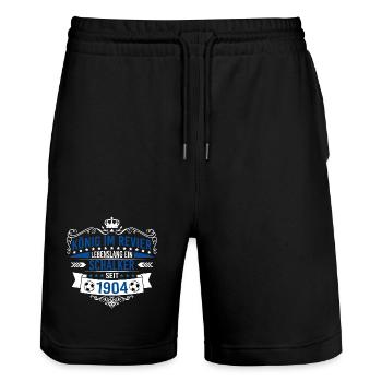 König im Revier Schalker Gelsenkirchen Fußball - Stanley/Stella Unisex Bio Joggingshorts Trainer  - Schwarz - Vorne - Nik (191cm) & Marisol (170cm)