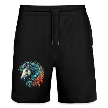 Horse - Stanley/Stella Trainer Unisex Organic Jogging Shorts - black - Front - Nik (191cm) & Marisol (170cm)