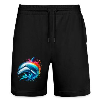 Delfin - Stanley/Stella Unisex Bio Joggingshorts Trainer  - Schwarz - Vorne - Nik (191cm) & Marisol (170cm)