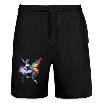 Ballerina mit Schmetterlingsflügeln Schmetterlinge Tutu - Stanley/Stella Unisex Bio Joggingshorts Trainer  - Schwarz - Vorne - Nik (191cm) & Marisol (170cm)