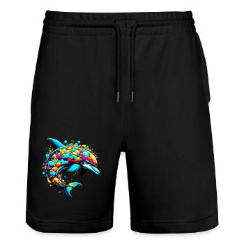 Dolphin - Stanley/Stella Trainer Unisex Organic Jogging Shorts - black - Front - Nik (191cm) & Marisol (170cm)