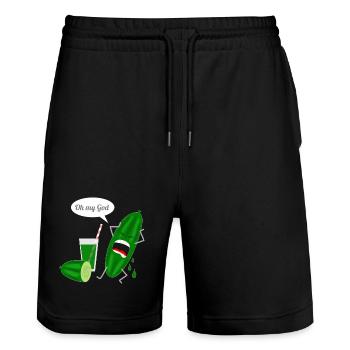 Conception humoristique de concombre avec cri - Short de jogging bio TRAINER Stanley/Stella unisexe - noir - Devant - Nik (191cm) & Marisol (170cm)