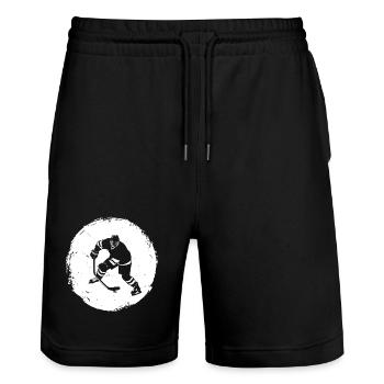 Eishockeyspieler Zeichnung - Stanley/Stella Unisex Bio Joggingshorts Trainer  - Schwarz - Vorne - Nik (191cm) & Marisol (170cm)