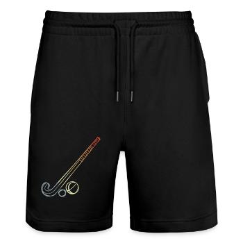 Croquis de bâton et de balle de hockey sur gazon - Short de jogging bio TRAINER Stanley/Stella unisexe - noir - Devant - Nik (191cm) & Marisol (170cm)