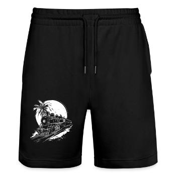 Railway Graphic - Stanley/Stella Trainer Unisex Organic Jogging Shorts - black - Front - Nik (191cm) & Marisol (170cm)