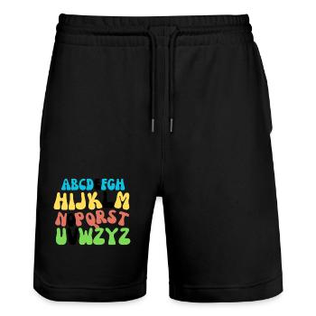 Find Love - Alphabet T-Shirt - Stanley/Stella Unisex Bio Joggingshorts Trainer  - Schwarz - Vorne - Nik (191cm) & Marisol (170cm)