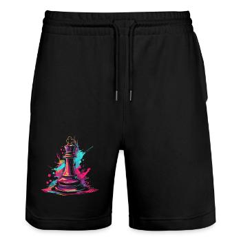 Schach Graffiti - Stanley/Stella Unisex Bio Joggingshorts Trainer  - Schwarz - Vorne - Nik (191cm) & Marisol (170cm)