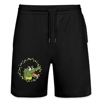Lachendes Krokodil im Comic-Stil – Fröhliches Tier - Stanley/Stella Unisex Bio Joggingshorts Trainer  - Schwarz - Vorne - Nik (191cm) & Marisol (170cm)