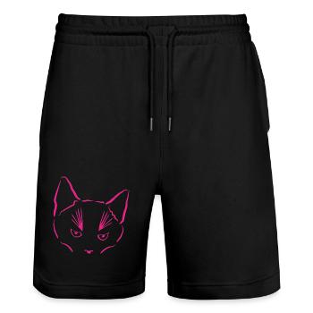 Cat in focus - Stanley/Stella Trainer Unisex Organic Jogging Shorts - black - Front - Nik (191cm) & Marisol (170cm)