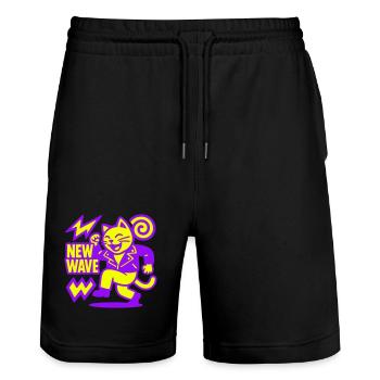 New Wave Cat - Stanley/Stella Unisex Bio Joggingshorts Trainer  - Schwarz - Vorne - Nik (191cm) & Marisol (170cm)