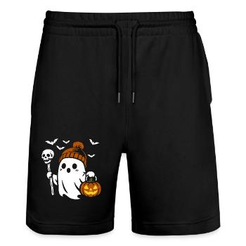 Fantôme, Costume de fête d’Halloween - Citrouille - Short de jogging bio TRAINER Stanley/Stella unisexe - noir - Devant - Nik (191cm) & Marisol (170cm)