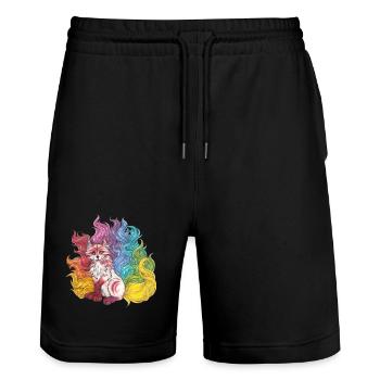 Manga Rainbow Kitsune Mythical Fox Gift - Short de jogging bio TRAINER Stanley/Stella unisexe - noir - Devant - Nik (191cm) & Marisol (170cm)