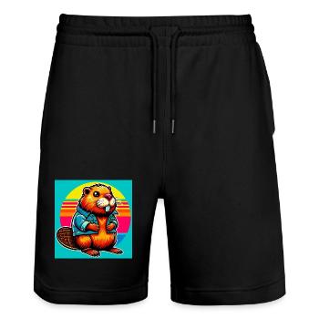 beaver - Stanley/Stella Trainer Unisex Organic Jogging Shorts - black - Front - Nik (191cm) & Marisol (170cm)