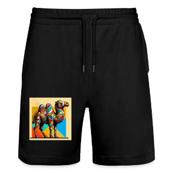 camel - Stanley/Stella Trainer Unisex Organic Jogging Shorts - black - Front - Nik (191cm) & Marisol (170cm)