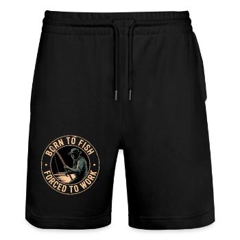 Born to Fish  Retro Angler Motiv - Stanley/Stella Unisex Bio Joggingshorts Trainer  - Schwarz - Vorne - Nik (191cm) & Marisol (170cm)
