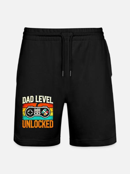 Dad Level Unlocked Retro Controller, Fathers - Stanley/Stella Trainer Unisex Organic Jogging Shorts - black