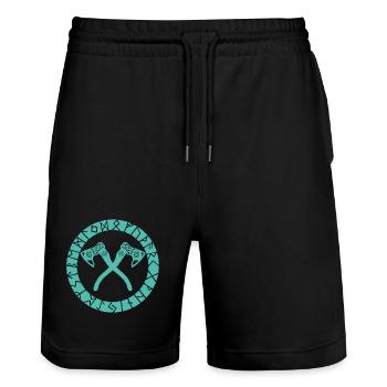 Nordic Cross Axes - Stanley/Stella Trainer Unisex Organic Jogging Shorts - black - Front - Nik (191cm) & Marisol (170cm)