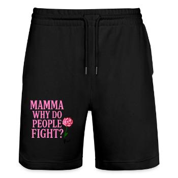 Mamma Why Do People Fight - Stanley/Stella Trainer Unisex Organic Jogging Shorts - black - Front - Nik (191cm) & Marisol (170cm)