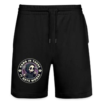 Hang in there it gets worse - Stanley/Stella Trainer Unisex Organic Jogging Shorts - black - Front - Nik (191cm) & Marisol (170cm)