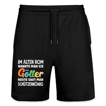 Götter Schützenkönig Lustiger Schützenfest Spruch - Stanley/Stella Unisex Bio Joggingshorts Trainer  - Schwarz - Vorne - Nik (191cm) & Marisol (170cm)