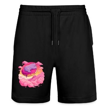 Polar Bär auf Donut im Wolkenmeer - Stanley/Stella Unisex Bio Joggingshorts Trainer  - Schwarz - Vorne - Nik (191cm) & Marisol (170cm)