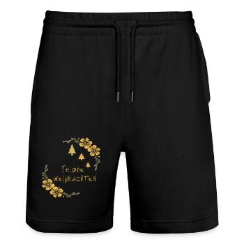 Frohe Weihnachten - Stanley/Stella Unisex Bio Joggingshorts Trainer  - Schwarz - Vorne - Nik (191cm) & Marisol (170cm)