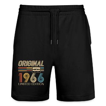 60th Birthday 60th Anniversary Original 1966 - Stanley/Stella Trainer Unisex Organic Jogging Shorts - black - Front - Nik (191cm) & Marisol (170cm)