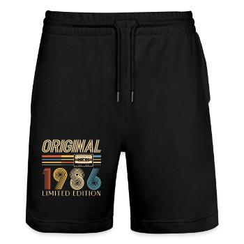 40th Birthday 40th Anniversary Original 1986 - Stanley/Stella Trainer Unisex Organic Jogging Shorts - black - Front - Nik (191cm) & Marisol (170cm)