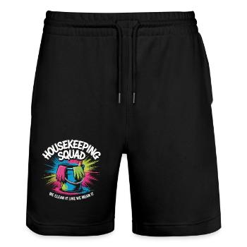 Funny Cleaning Design - Stanley/Stella Trainer Unisex Organic Jogging Shorts - black - Front - Nik (191cm) & Marisol (170cm)