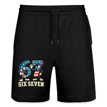US Flag 67 Memes Six Seven - Stanley/Stella Unisex Bio Joggingshorts Trainer  - Schwarz - Vorne - Nik (191cm) & Marisol (170cm)
