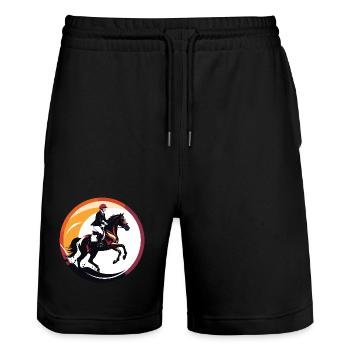 Equestrian Rider in the Field Circle Motif - Stanley/Stella Trainer Unisex Organic Jogging Shorts - black - Front - Nik (191cm) & Marisol (170cm)
