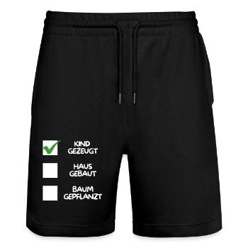 Child conceived ( house built, tree planted) white - Stanley/Stella Trainer Unisex Organic Jogging Shorts - black - Front - Nik (191cm) & Marisol (170cm)