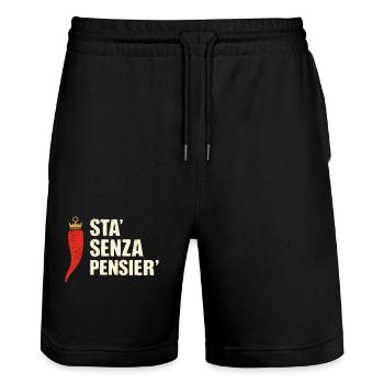 Er denkt nicht darüber nach. - Stanley/Stella Unisex Bio Joggingshorts Trainer  - Schwarz - Vorne - Nik (191cm) & Marisol (170cm)
