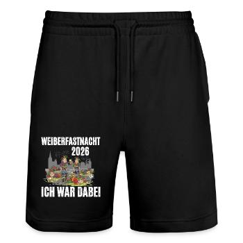 Weiberfastnacht 2026 - Stanley/Stella Unisex Bio Joggingshorts Trainer  - Schwarz - Vorne - Nik (191cm) & Marisol (170cm)