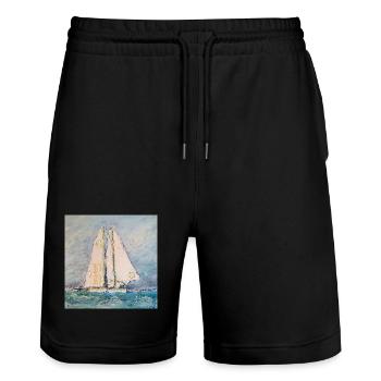 Sailboat at sea - Stanley/Stella Trainer Unisex Organic Jogging Shorts - black - Front - Nik (191cm) & Marisol (170cm)