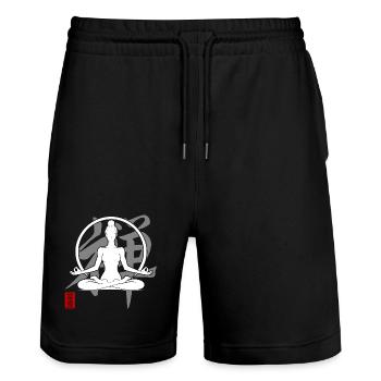 Yoga Silhouette Zen Meditation Kanji Relax - Stanley/Stella Trainer Unisex Organic Jogging Shorts - black - Front - Nik (191cm) & Marisol (170cm)