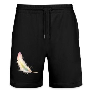 Delicate Feather Pastel Elegant Boho Design - Stanley/Stella Trainer Unisex Organic Jogging Shorts - black - Front - Nik (191cm) & Marisol (170cm)