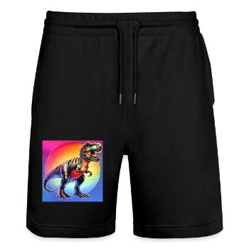 dinosaur - Stanley/Stella Trainer Unisex Organic Jogging Shorts - black - Front - Nik (191cm) & Marisol (170cm)